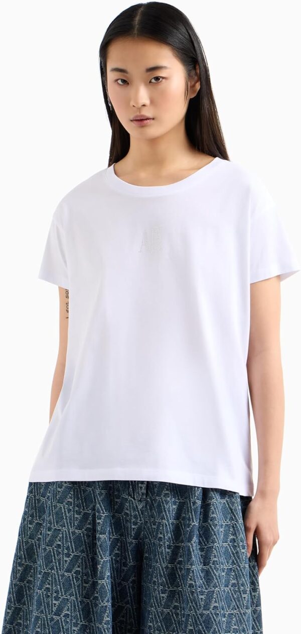 Armani Exchange T-Shirt Donna Logo Shiny Bianco Moderno-3